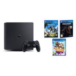 Konsola SONY PlayStation 4 Slim 1TB E Chassis Czarna + Horizon Zero Dawn + Uncharted: Zaginione Dziedzictwo + Little Big Planet 3 + To jesteś Ty Vouch w Media Markt