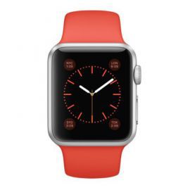Produkt z outletu: Smartwatch APPLE Watch Sport Koperta 38 mm z aluminium w kolorze srebrnym z paskiem sportowym w kolorze pomarańczowym w Media Markt