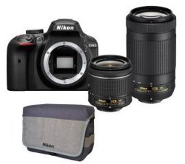 Nikon D3400 + AF-P 18-55 + AF-P 70-300 VR + torba + karta 16GB (czarny)