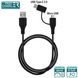 PURO Type-C Cable 2in1 MICRO USB&USB-C 2A, 480 MBPS 1 m (czarny) w Alsen