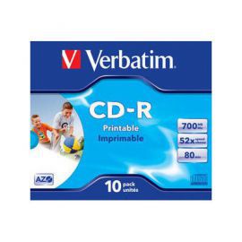 Verbatim CD-R 52x 700MB 10P JC Printable Azo 43325 w Alsen