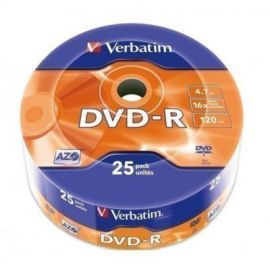 Verbatim DVD-R 16x 4.7GB 25P SP Matt Silver Wrap 43808 w Alsen